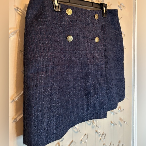 Loft Navy Tweed Wrap Doulbe Button Skirt - Picture 11 of 12